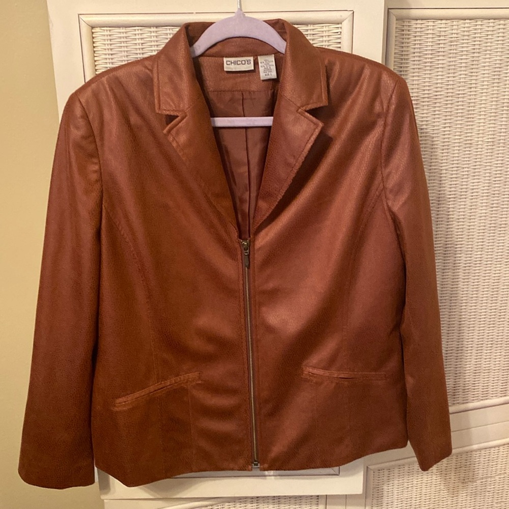 Chico’s faux leather jacket-sz 2- brown, lightweight